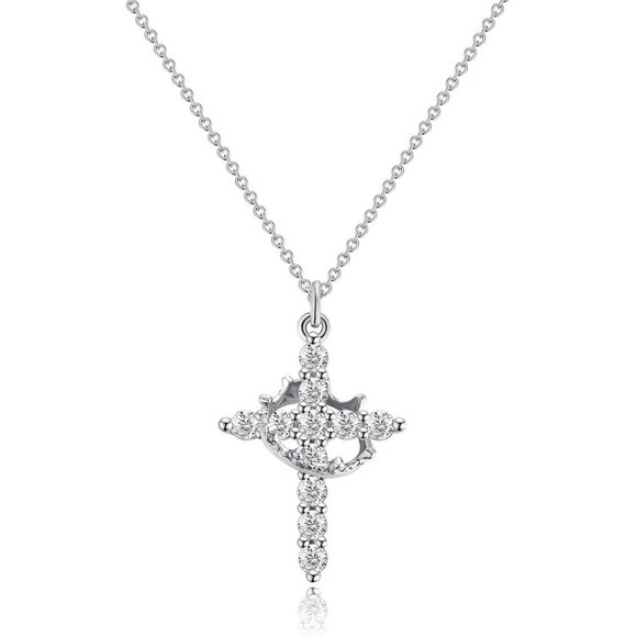 Diamond Crown Cross Necklace for Women 12 Birthstones First Communion Gift - Picture 7 of 8